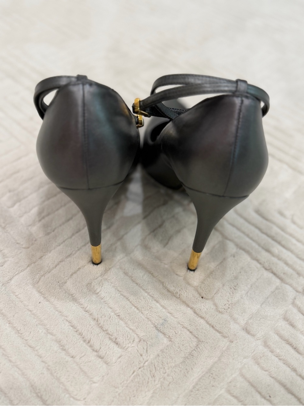 Tom Ford Iridescent Black Pointed-Toe Ankle-Strap Pumps - Picture 4 of 4